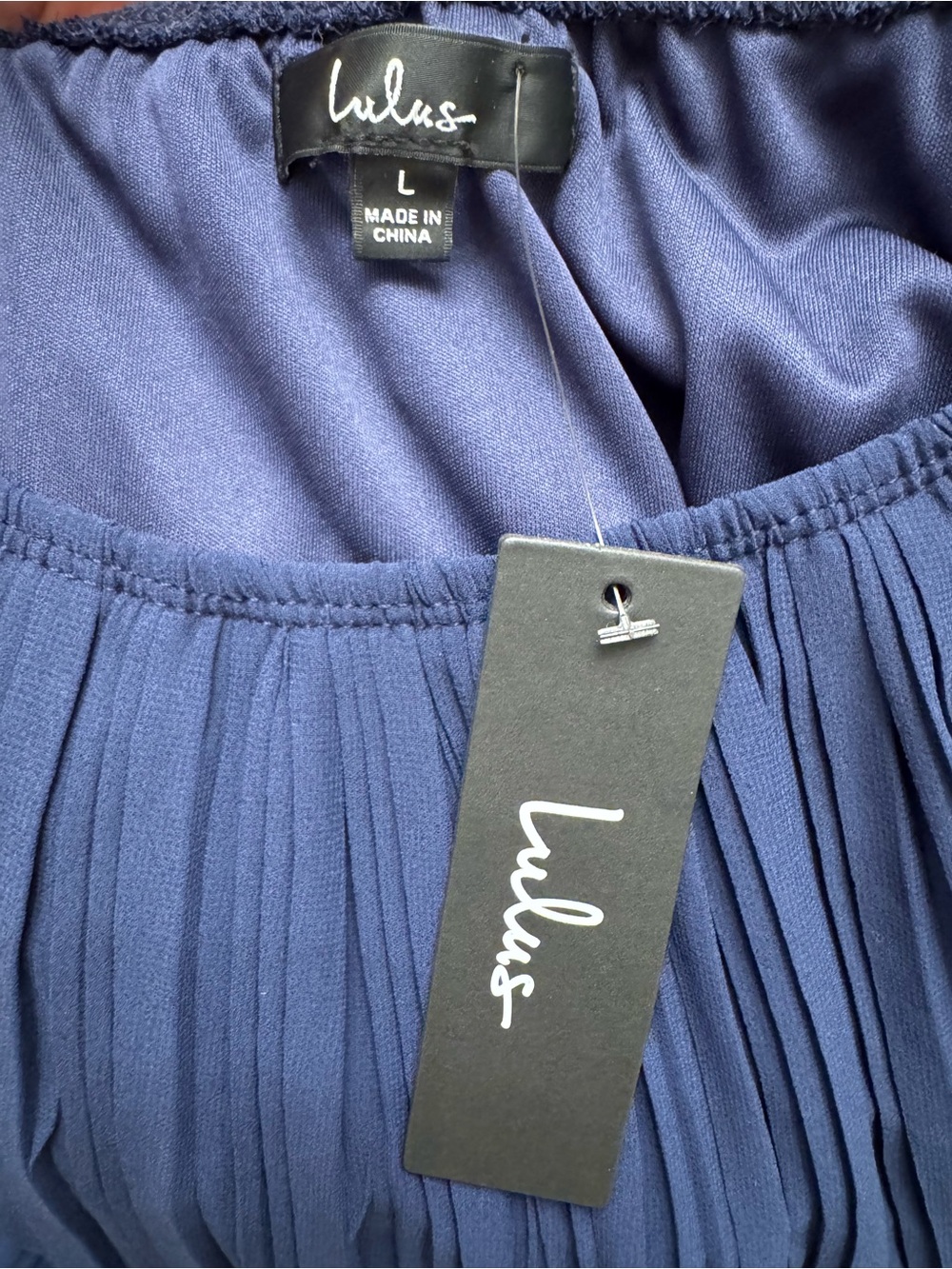 Lulu's Navy Pleated One-Shoulder Tiered Dress - Picture 5 of 5